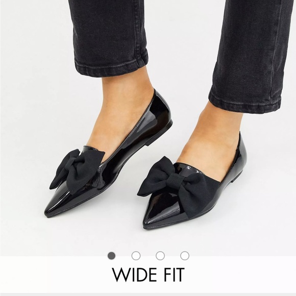 ASOS black patent lake bow pointed ballet flats - Picture 1 of 10